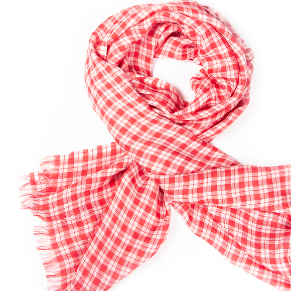 ERMENEGILDO ZEGNA RED & WHITE CHECK PRINT PALANKIN SCARFWOMENS SIZE 194CM